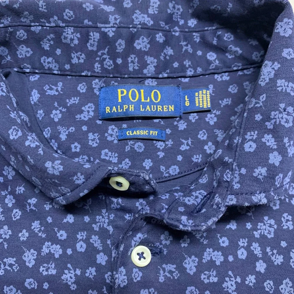 Recent Ralph Lauren Mens L Navy Blue Floral White Pony Pullover Polo Shirt‎